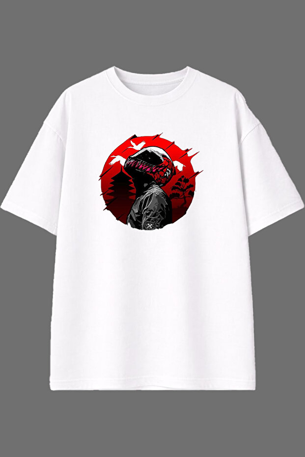 Round Neck Biker Birds Design Pre-Printed White Oversize t Shirt