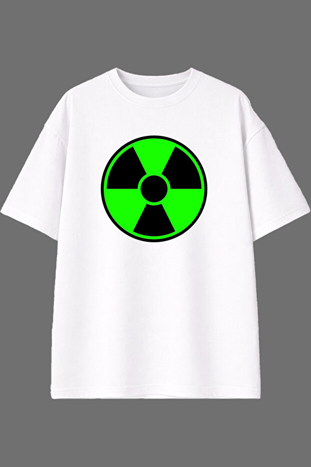 تي شيرت أبيض كبير الحجم بتصميم Green Radiation مطبوع من الأمام