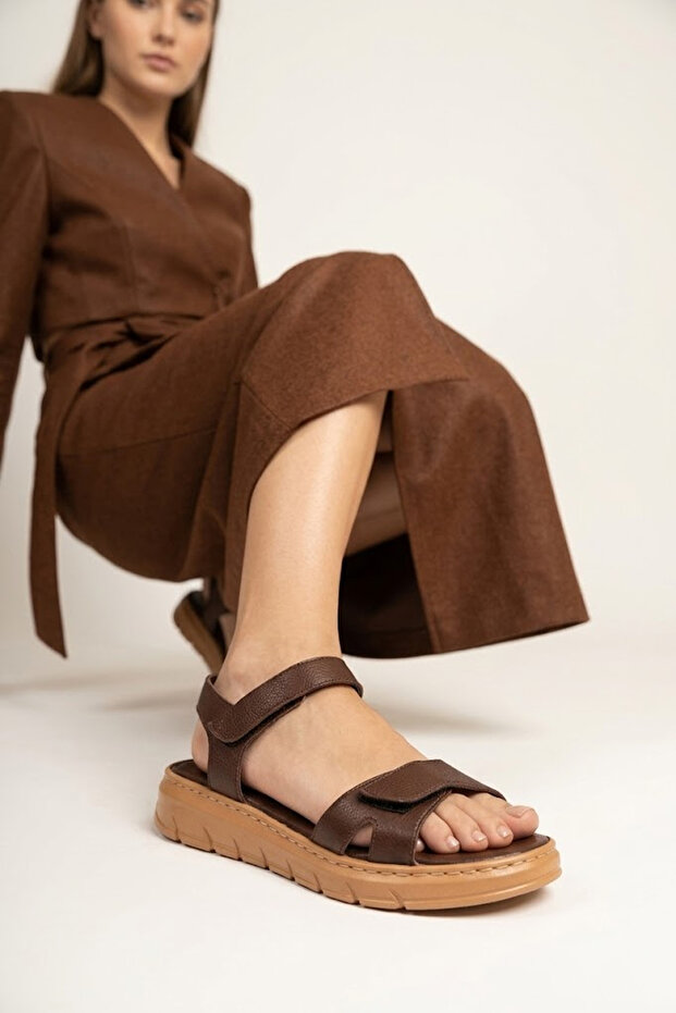313 Brown Genuine Leather Women's Sandals