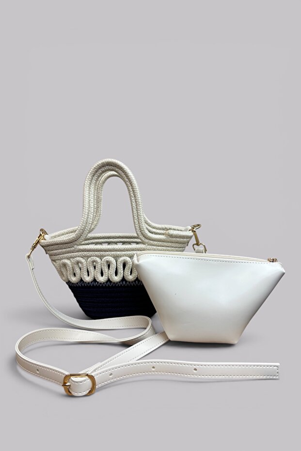 Siena Mini Women's Bag - Handmade Straw Textured Shoulder and Hand Bag with Leather Pouch