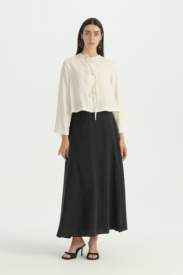 Jacquard Flared Lyocell Skirt - Black