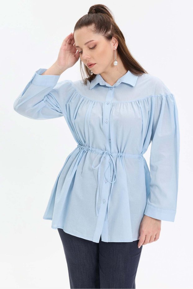 Cotton Voile Gathered Women's Shirt
