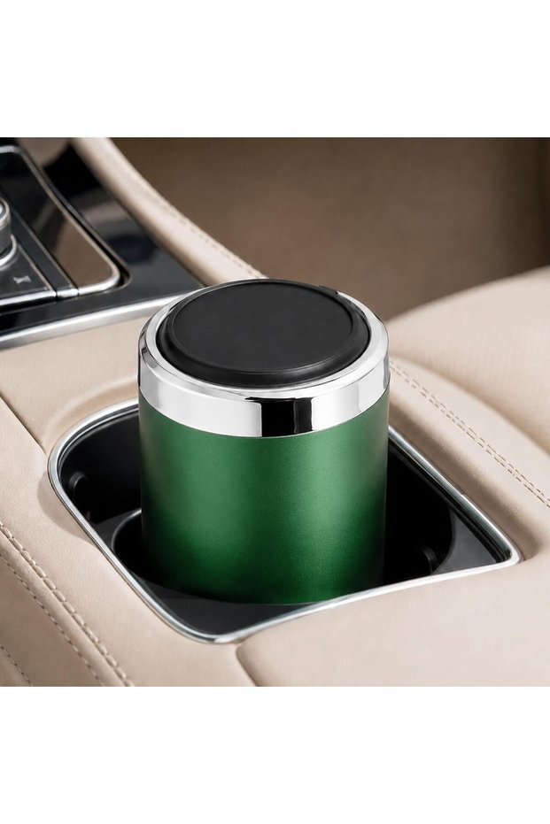 Car Ashtray with LED Light & Lid, Smokeless Portable Auto Ashtray for Car Cup Holder, Premium Leakproof Cigarette Ash Holder, Odor Blocking Trash Can Accessory (Ashtray-Green)