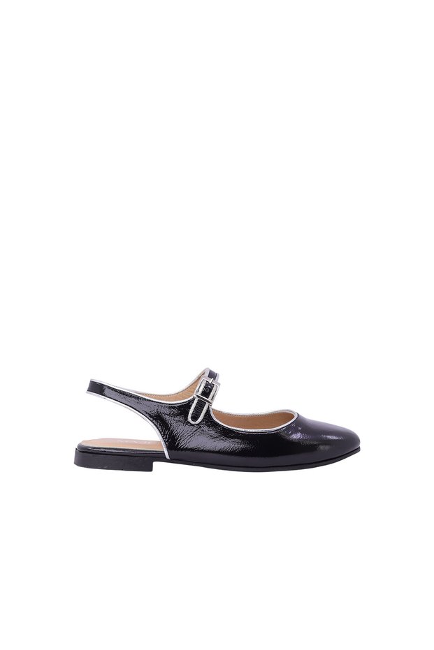 Women's Genuine Leather Ballerina Shoes with Buckle Detail