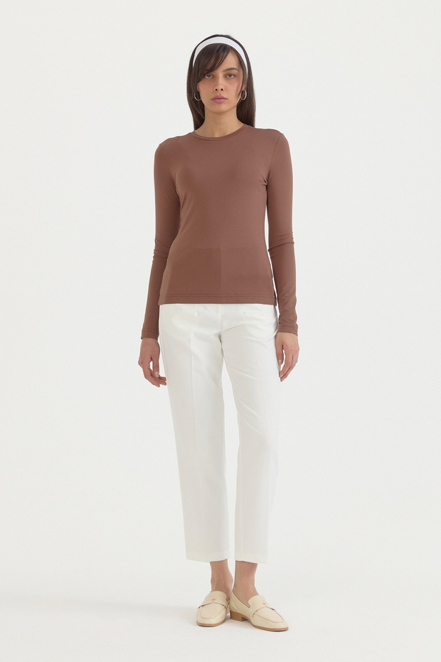 Basic Knitted Rayon Blend Blouse - Brown - 1