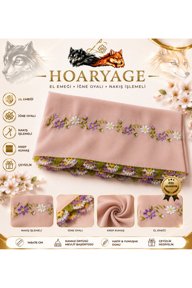 Handmade Embroidery Embroidered Needle Embroidered Prayer Cover Dowry Holder Mevlit Hijab Crepe Fabric 145X75 cm