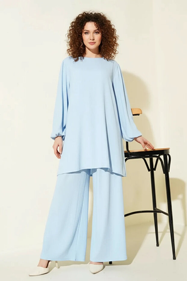Women's Puff Sleeve Blue Double Set