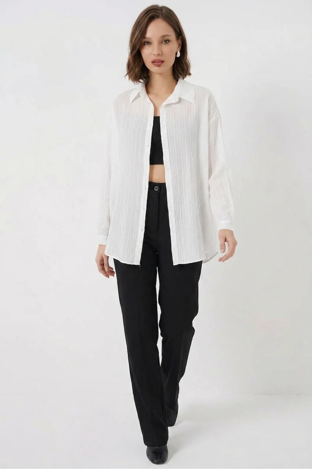 Women's Oversize Striped Viscose White Shirt