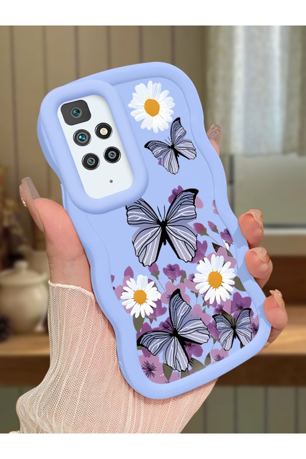 Redmi 10 2022 Compatible Case Camera Protector Blue Silicone Couple Phone Case Butterfly Pattern