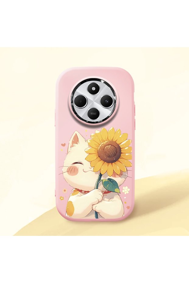 Redmi 14C Compatible Case Camera Protector Pink Silicone Couple Phone Case Cat Pattern