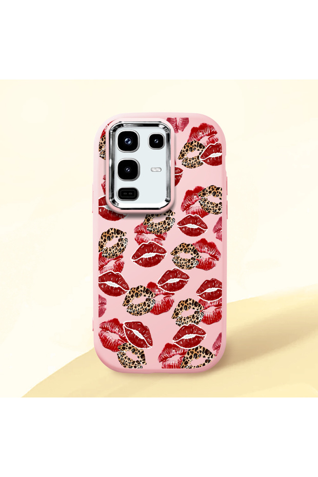 Infinix Note 50 Compatible Case Camera Protector Pink Silicone Couple Phone Case with Kiss Pattern