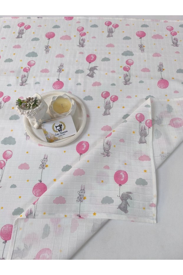 100% Cotton. Single Layer Patterned and Plain Muslin Baby Blanket