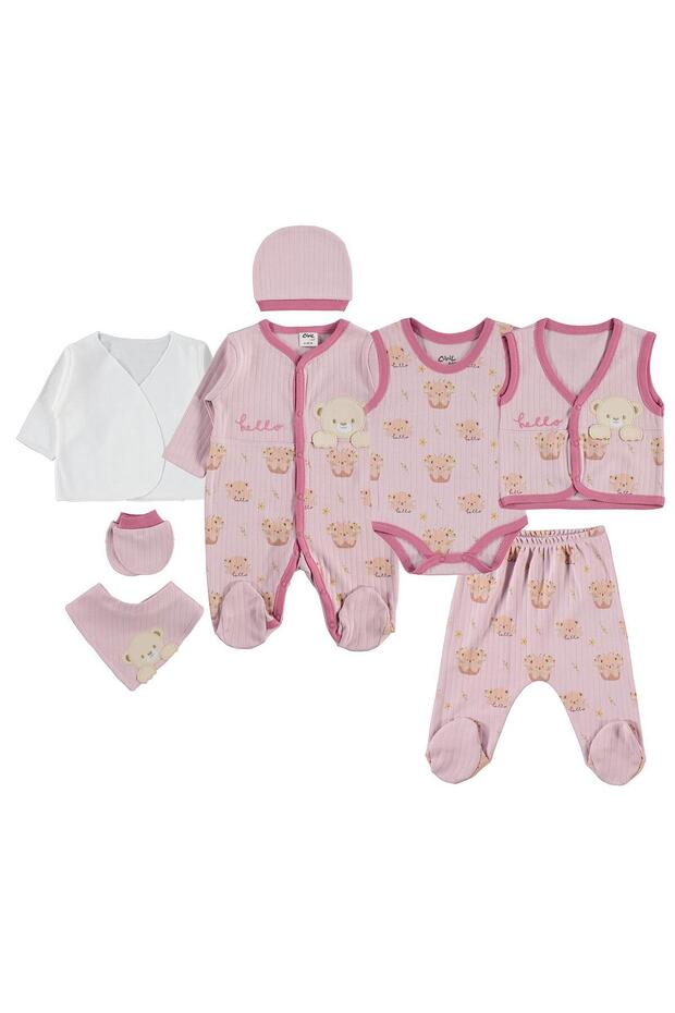 Bear Print 8-Piece Bodysuit Sets - Lilac