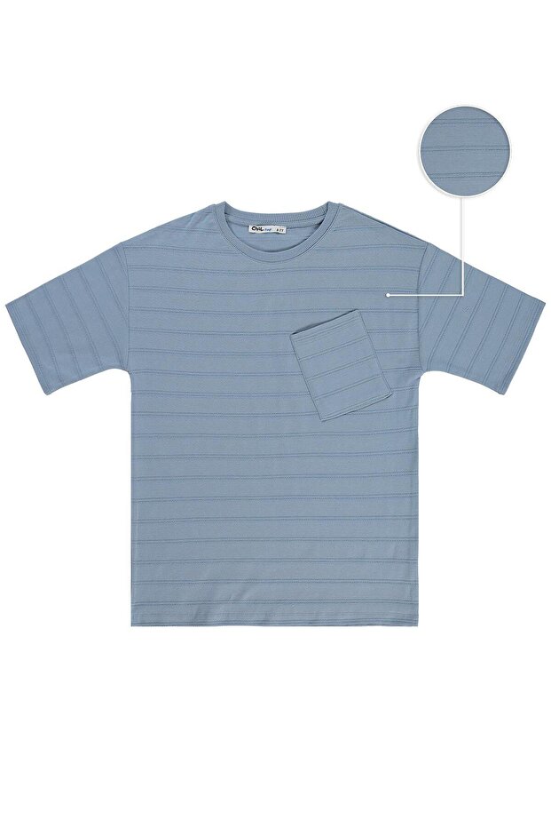 Basic T-Shirt with Front Pocket for 10-13 Years Old - Blue