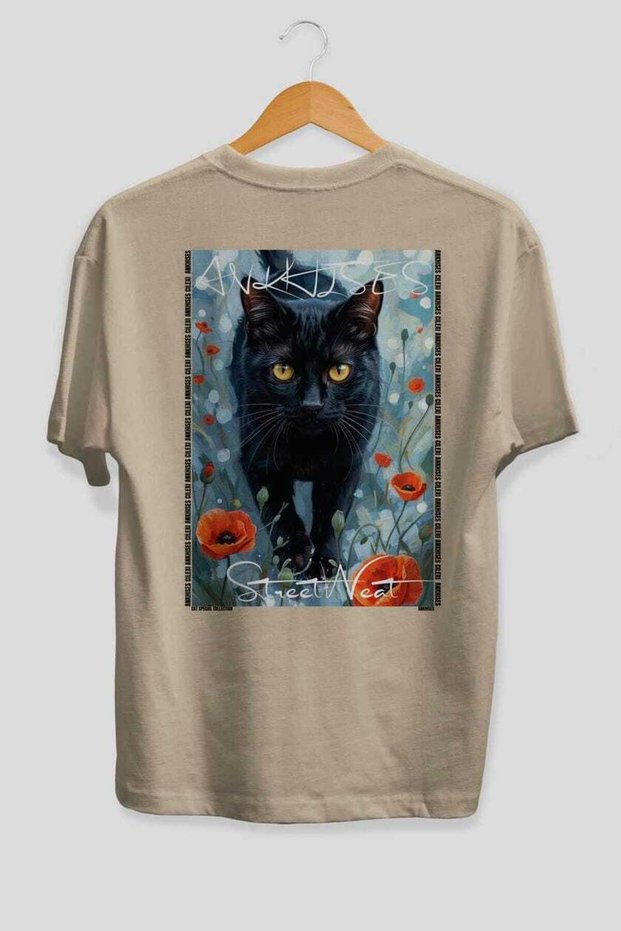 40 Cats for the Sake of Cats Printed Beige Oversize T-Shirt 100% Cotton Unisex Cat Lover Premium Design