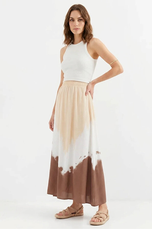 Women's Patterned Viscose Beige Skirt