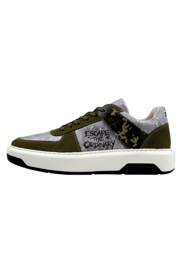 Men's Vegan Leather Gray Sneakers - Ordinary Camo Design