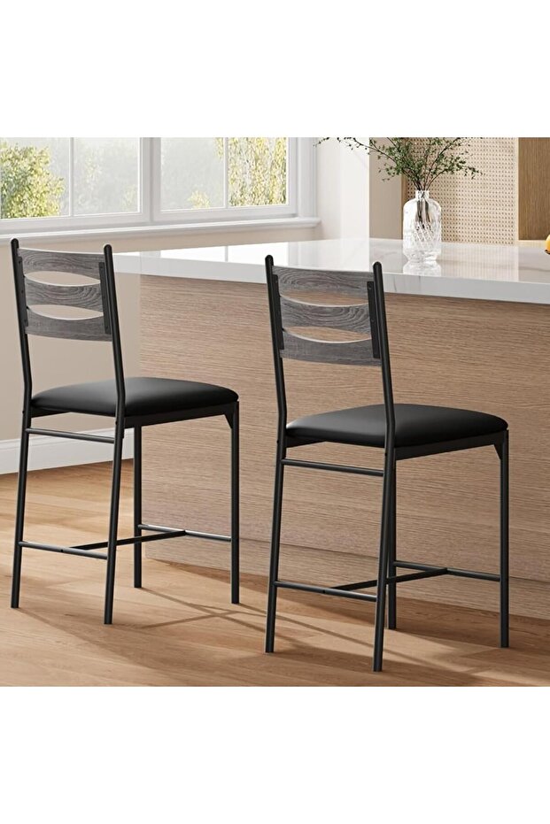 - Set of 2 Bar Stools with Backrest and Thick Cushion, Upholstered Dining Chairs with Padded Seat, Stools for Kitchen Island, Bar, Dining Room, Black
