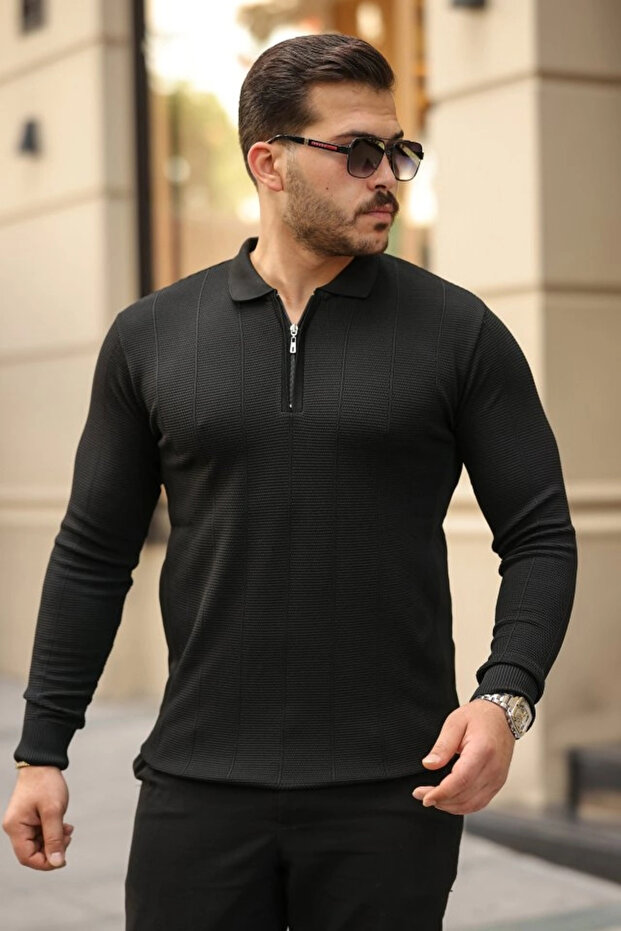 Men's Brass Patterned Long Sleeve Collared Knitwear
