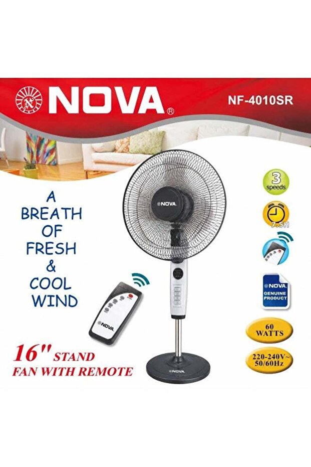 Pedestal Standing Fan 60W, Remote Controlled, Strong Wind, Multi Speed, 7.5 Hour Timer, Stable Base