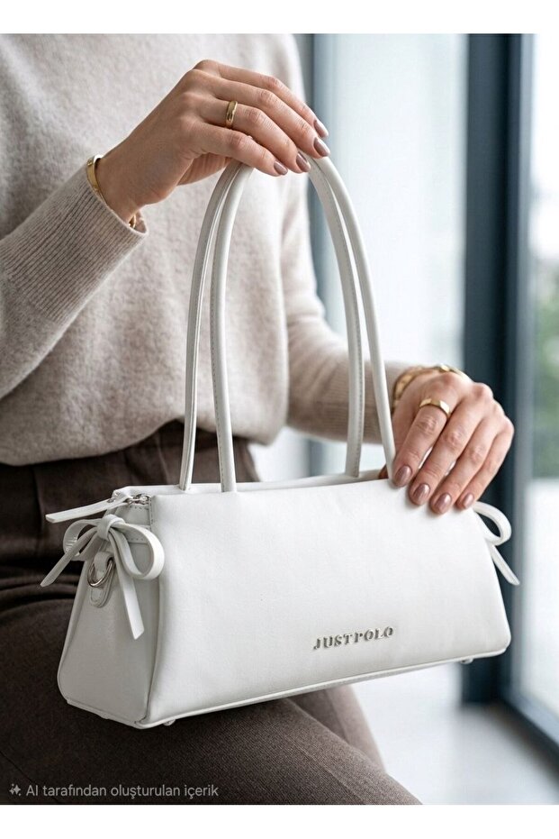 Women's Original Bow Detail Adjustable Long Strap 4 Compartment Shoulder Bag