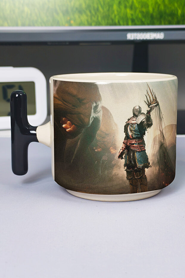 كوب سيراميك فاخر مطبوع عليه Dark Souls (قطعة واحدة) على شكل حرف T بمقبض أسود خاص V4T