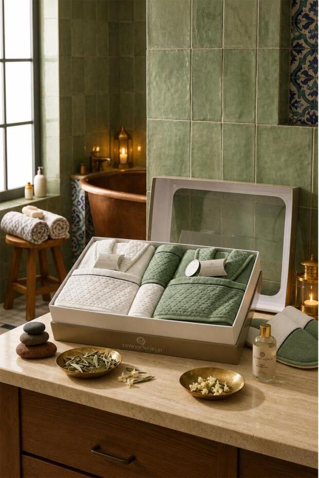 Zigora 8 Piece Family Bathrobe Set Cream - Green