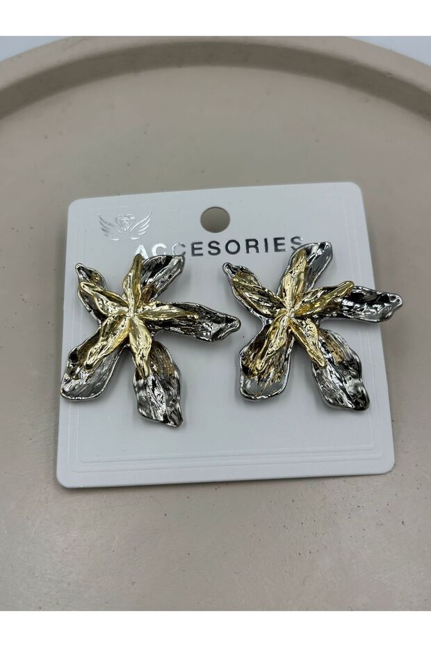 Summer Luxury Women's Steel Earrings Yellow White Double Color Flower Design