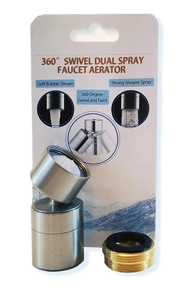 Kitchen Sink Faucet Aerator (Solid Brass) 2 Spray-mode (Shower&Bubble Stream) 360° Swivel Booster Sprayer
