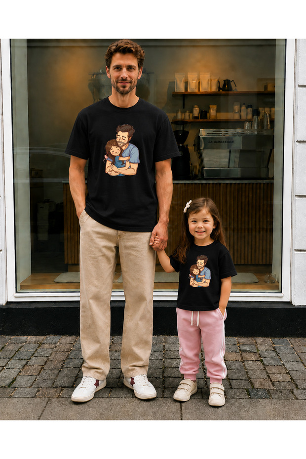 Father's Day Dad Daughter Combination T-Shirt Oversize 100% Cotton Printed T-Shirt (2 Pieces Must Be Ordered for Combination)
