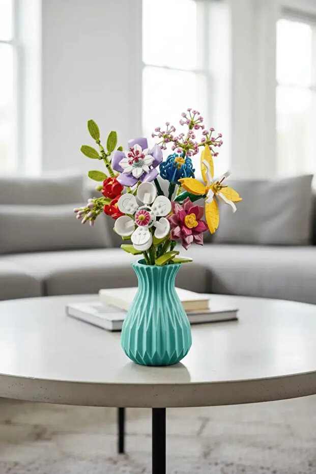 8-Piece Vase Flower Block Set – Assemblable Decorative Design Flowers