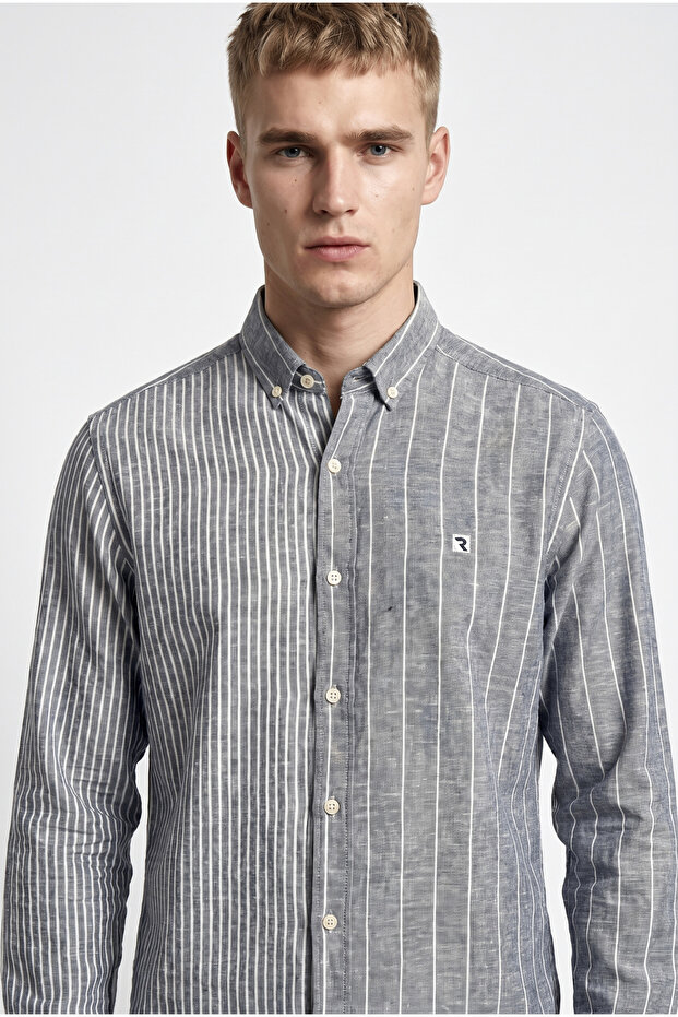 Men's Long Sleeve Striped Linen Shirt 2576