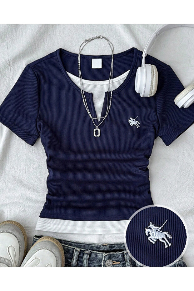 Soul Slit Collar Embroidered Gathered Blouse