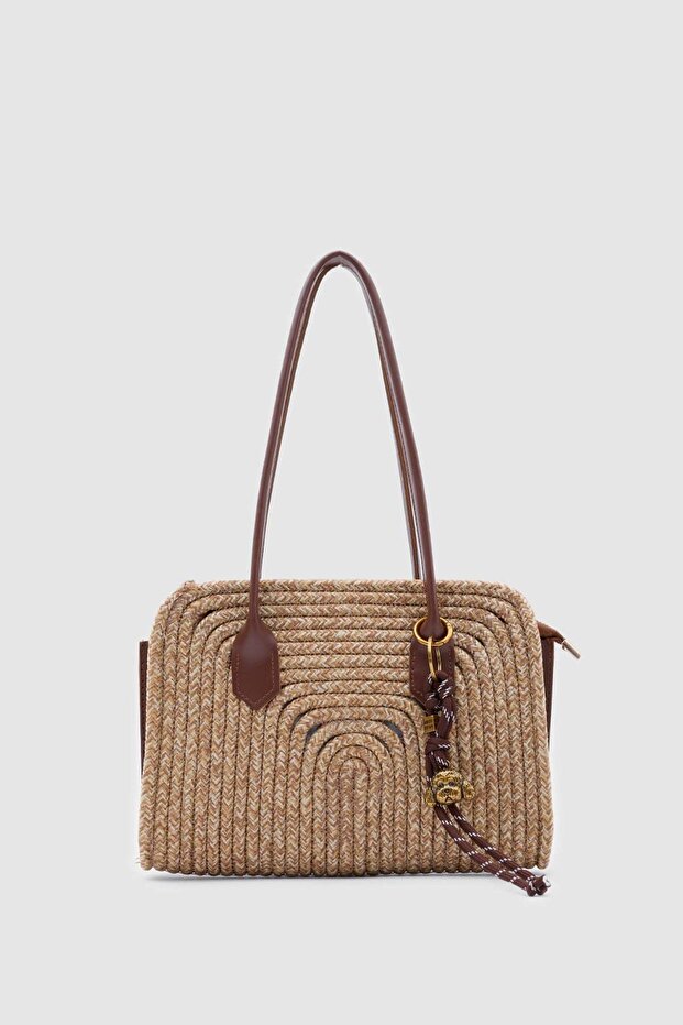 Giorno Charmlı Straw Shoulder Bag Brown