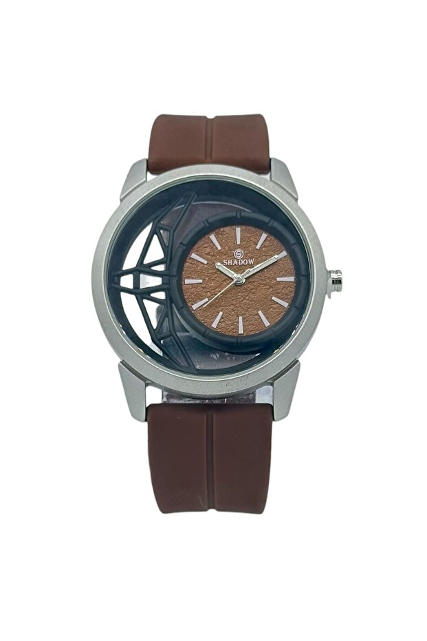 Infinity SD253100 Men’s Analog Watch with Floating Infinity Dial, Brown Silicone Strap, Silver Stainless Steel Case and Quartz Movement