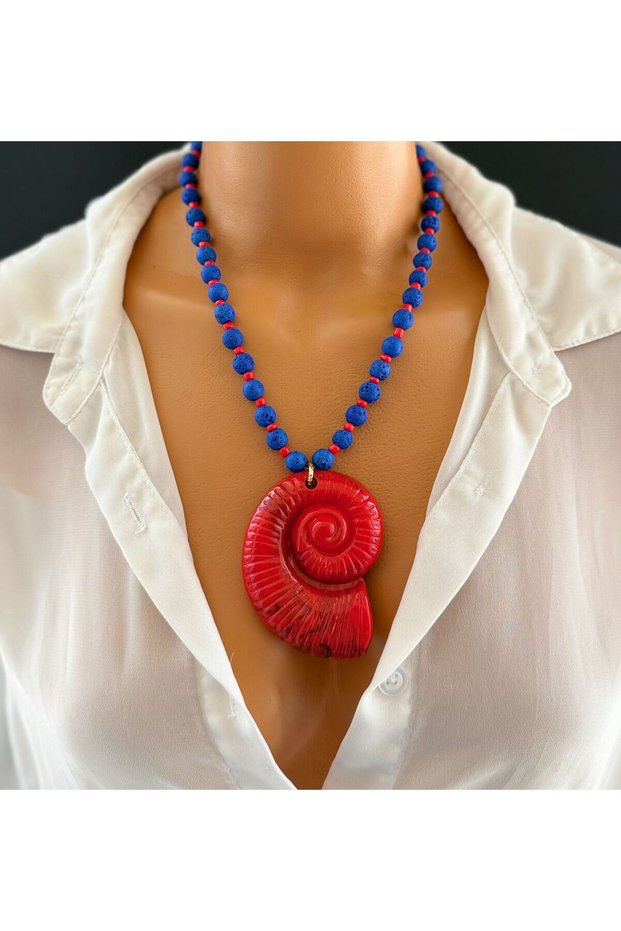 Blue Lava Stone Spiral Necklace,Designer Necklace,Women's Jewelry,Bohemian Jewelry