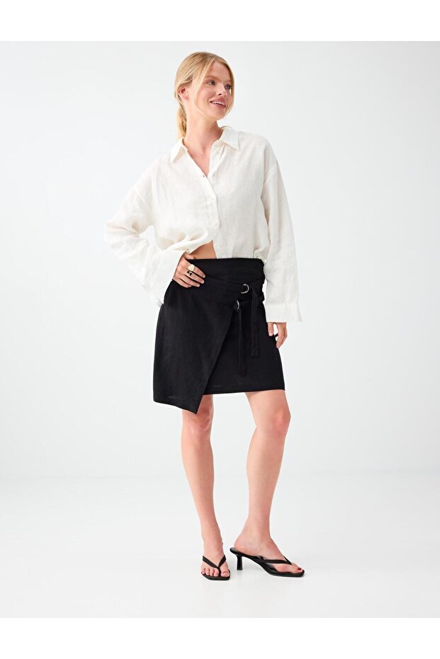 Black Metal Accessory Detailed Mini Skirt