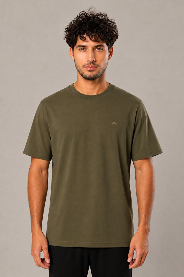 Khaki logo men's modal oversize jacket with premium basic t-shirt inside 250