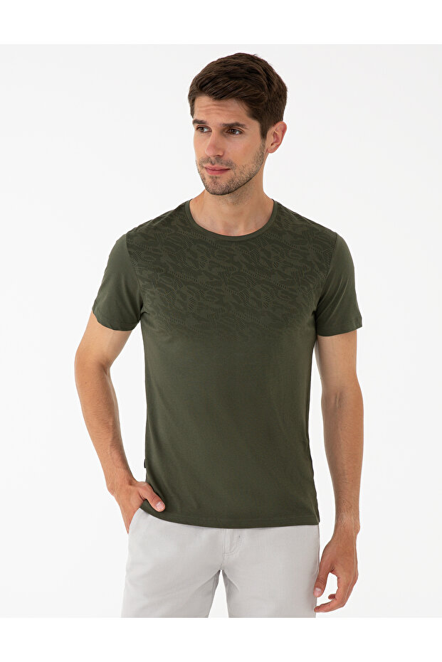 Khaki Slim Fit Crew Neck T-Shirt 50241522-Vr027