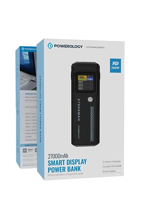 27000mah Smart Display Power Bank Black