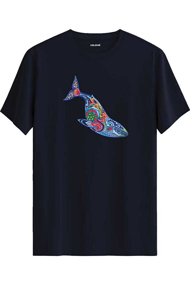 Artistic Printed T-Shirt with Colorful Whale Figure