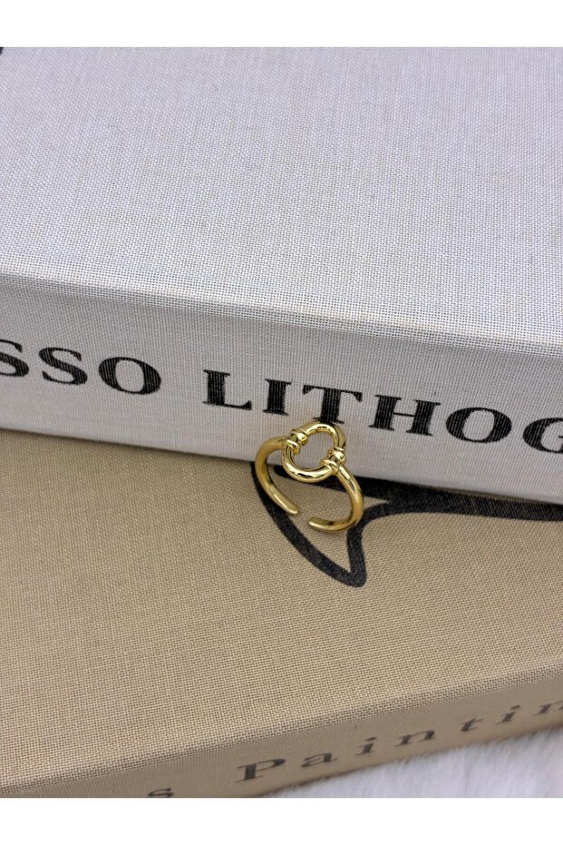 Gold Color Minimal Oval Ring Detail in the Center Adjustable Brass Ring T1