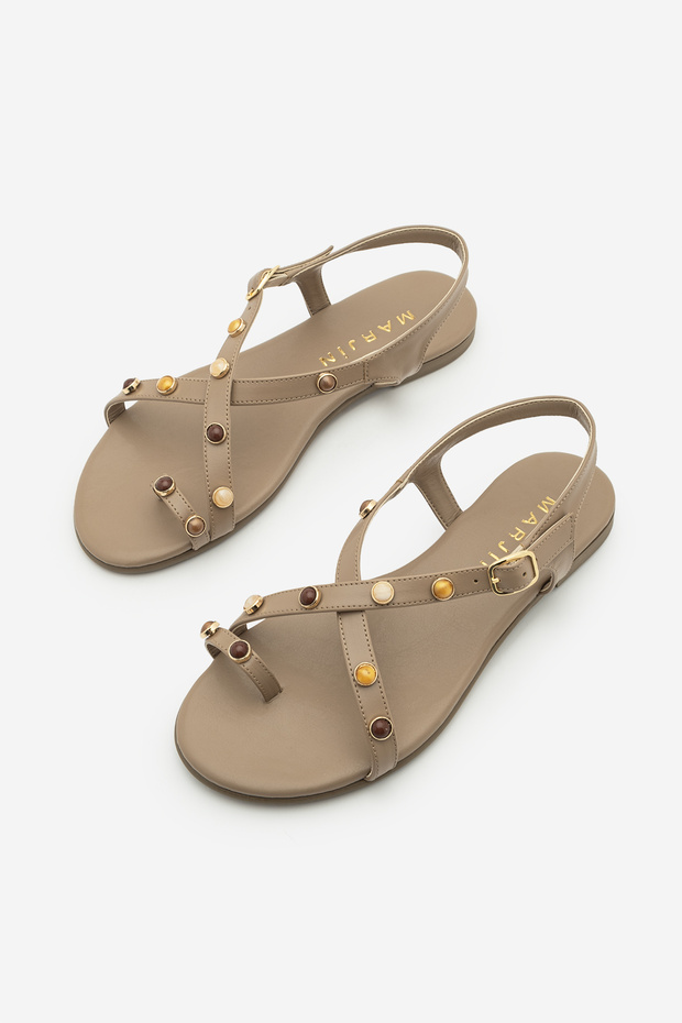 Women's Cross-Strapped Stone-Embellished Daily Sandals Narmelo Mink