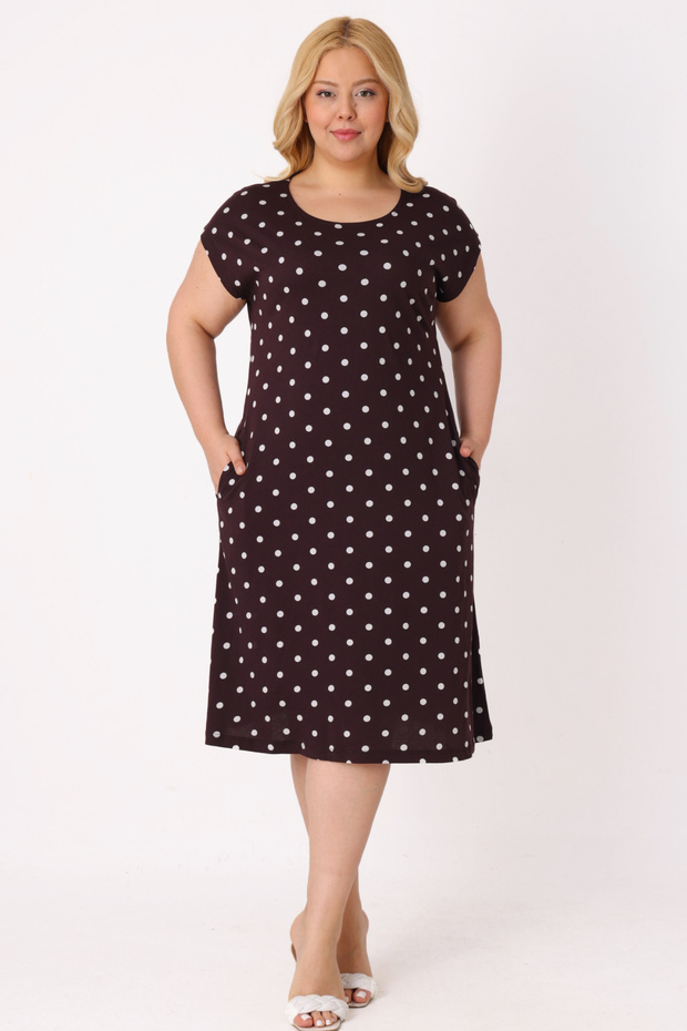 Women's Plus Size Polka Dot Cotton Short Sleeve Dress with Pockets