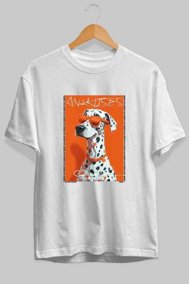 For Dog Lovers 2 Front Dog Prints White Oversize T-Shirt 100% Cotton Unisex Dog Lover Premium Design