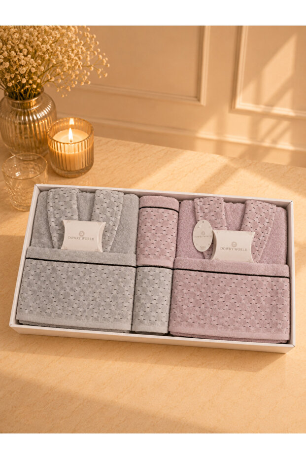 Zigora 8 Piece Family Bathrobe Set Dusty Rose - Gray