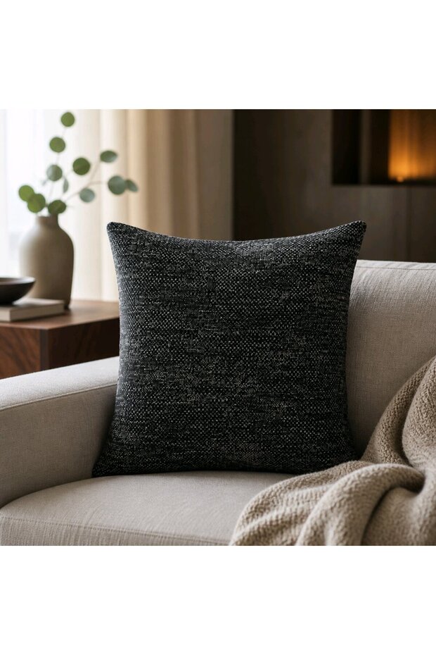 Anthracite Textured Decorative Throw Pillow Cover Modern Chenille Design