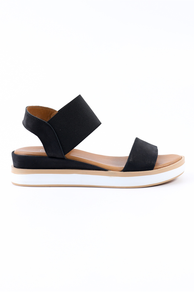 Genuine Leather Black Wedge Heel Women's Sandals - Z267493
