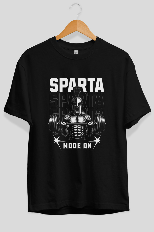 Sparta Gym Oversize Front Printed Black T-Shirt 100% Cotton Streetwear Premium Comfortable Fit