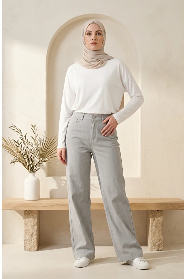 Palazzo Wide Leg Jeans 18105-02 Light Gray